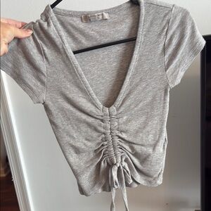 Aritzia Gray Ruched Crop Blouse